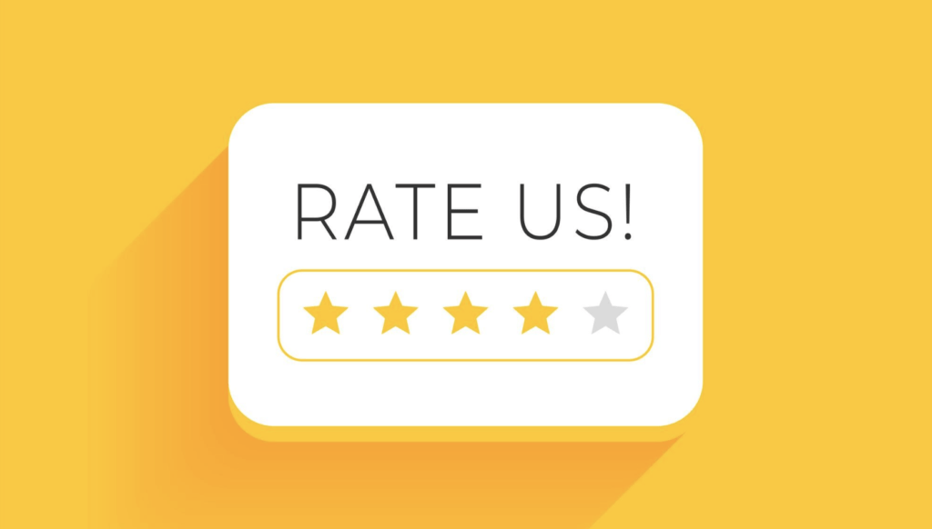 4/5 star rate us customer review icon yellow background. 