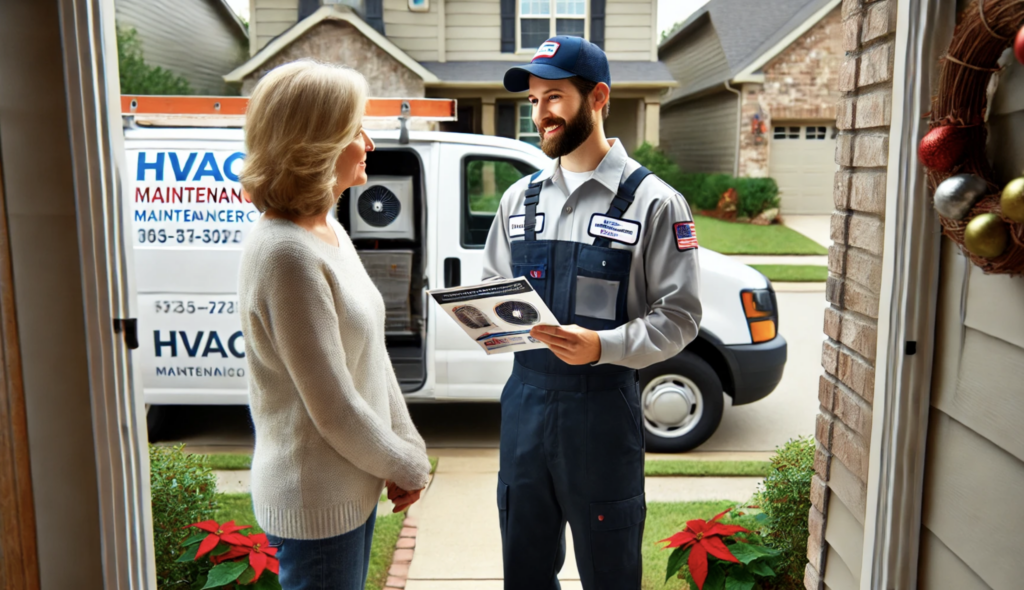 hvac worker promoting seasonal maintenance services 