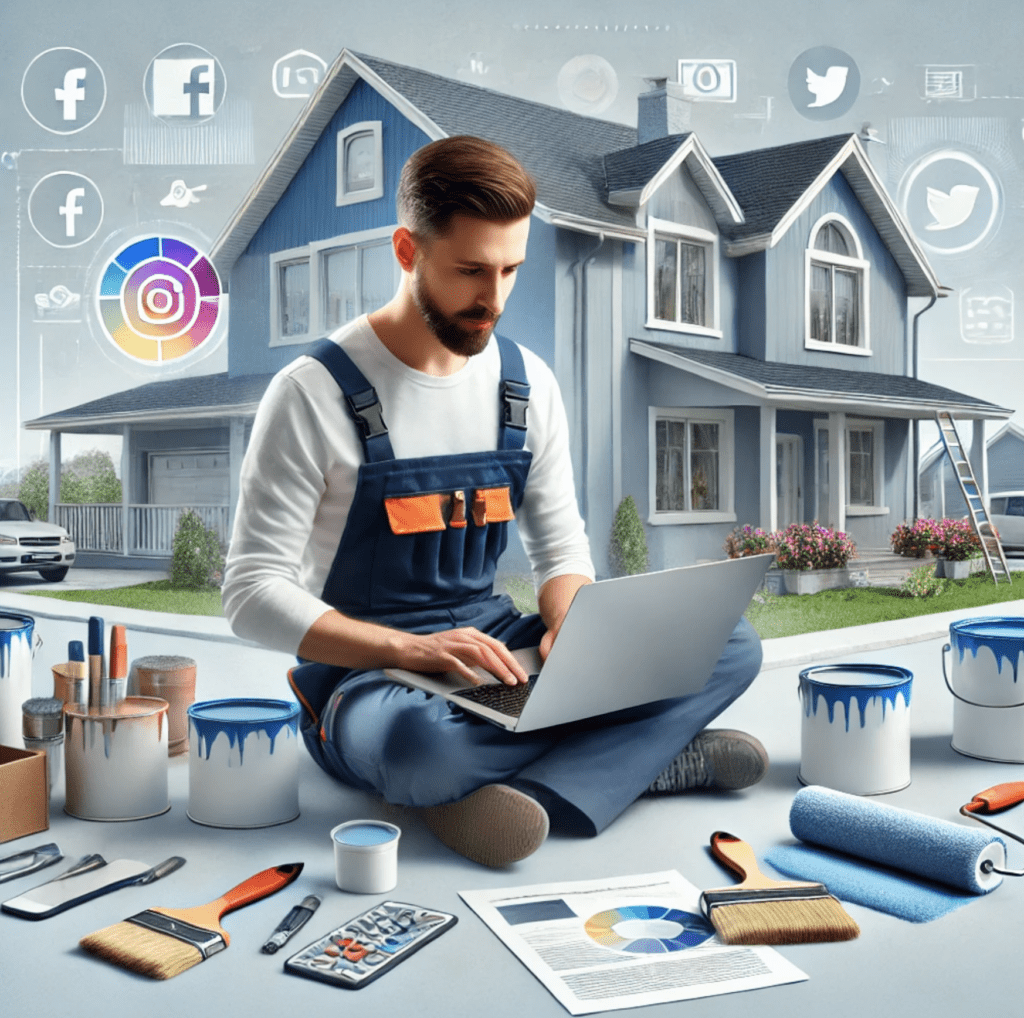 painter sitting down in front of a house finding marketing tactics 